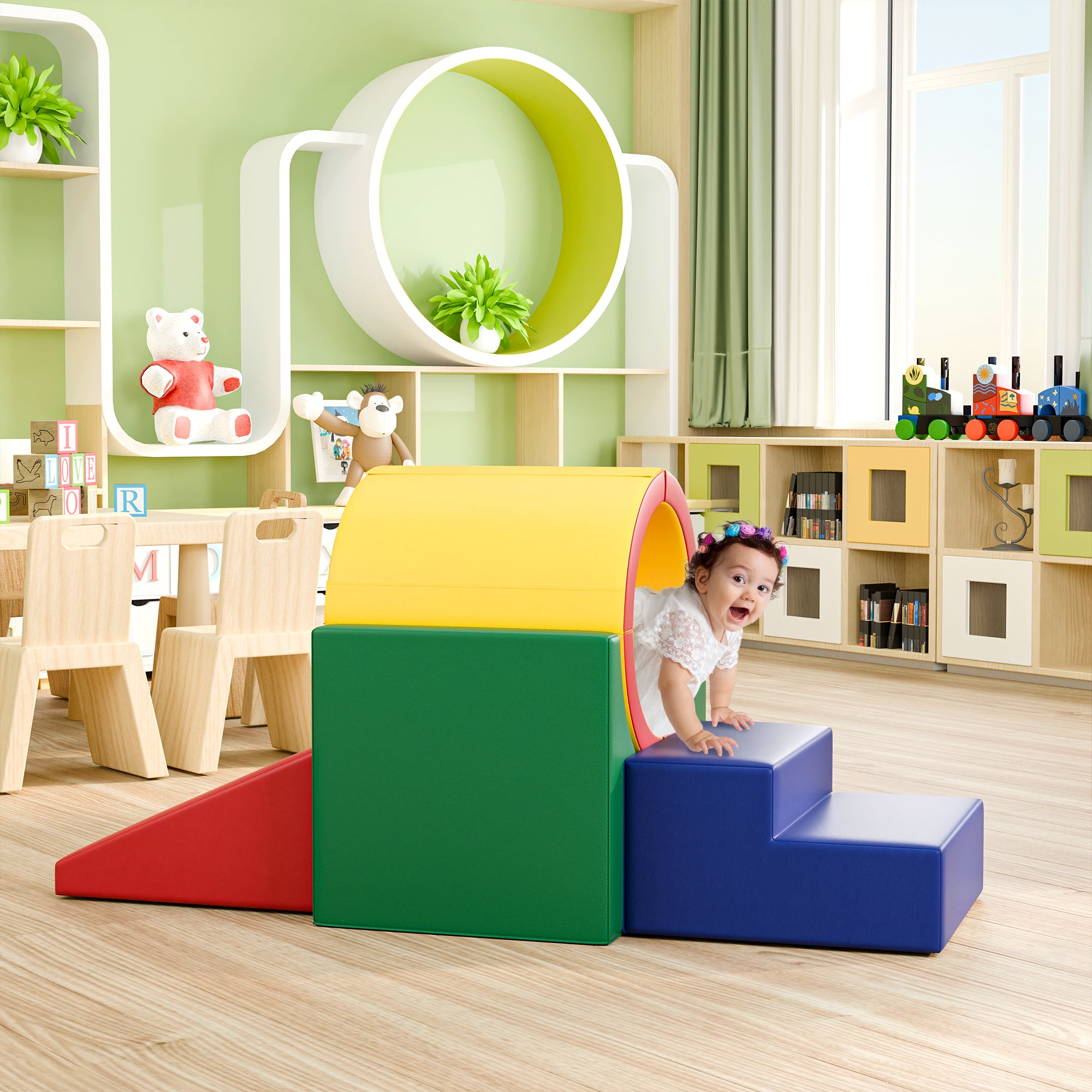 Tunnel/Ramps Foam Climber, Climb & Crawl Foam Activity Play Set for Toddlers and Kids, Safe Indoor Crawling Gym Equipment for,Infant,Baby Waterproof Easy to Clean