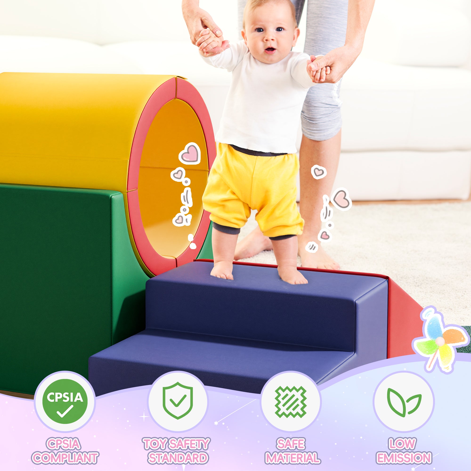 Tunnel/Ramps Foam Climber, Climb & Crawl Foam Activity Play Set for Toddlers and Kids, Safe Indoor Crawling Gym Equipment for,Infant,Baby Waterproof Easy to Clean