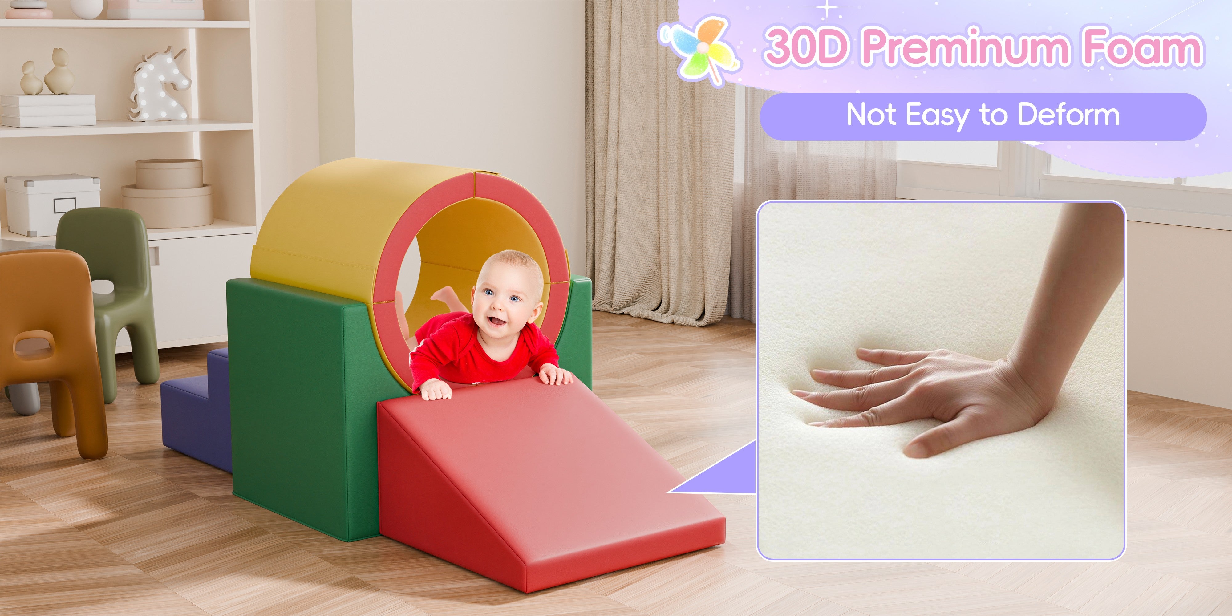 Tunnel/Ramps Foam Climber, Climb & Crawl Foam Activity Play Set for Toddlers and Kids, Safe Indoor Crawling Gym Equipment for,Infant,Baby Waterproof Easy to Clean