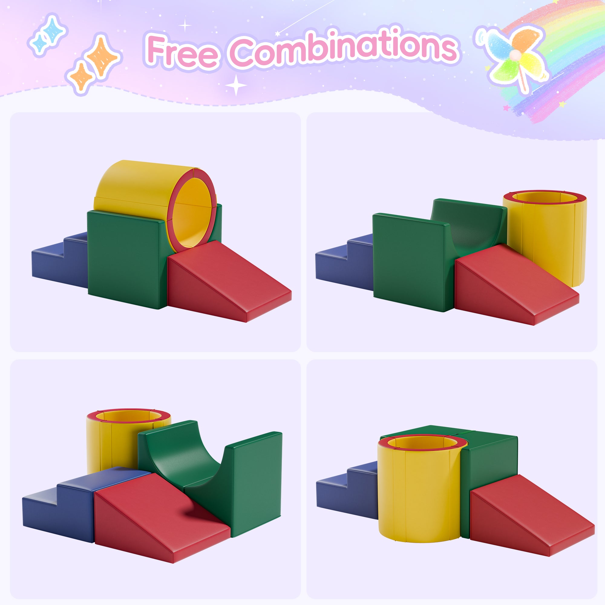 Tunnel/Ramps Foam Climber, Climb & Crawl Foam Activity Play Set for Toddlers and Kids, Safe Indoor Crawling Gym Equipment for,Infant,Baby Waterproof Easy to Clean