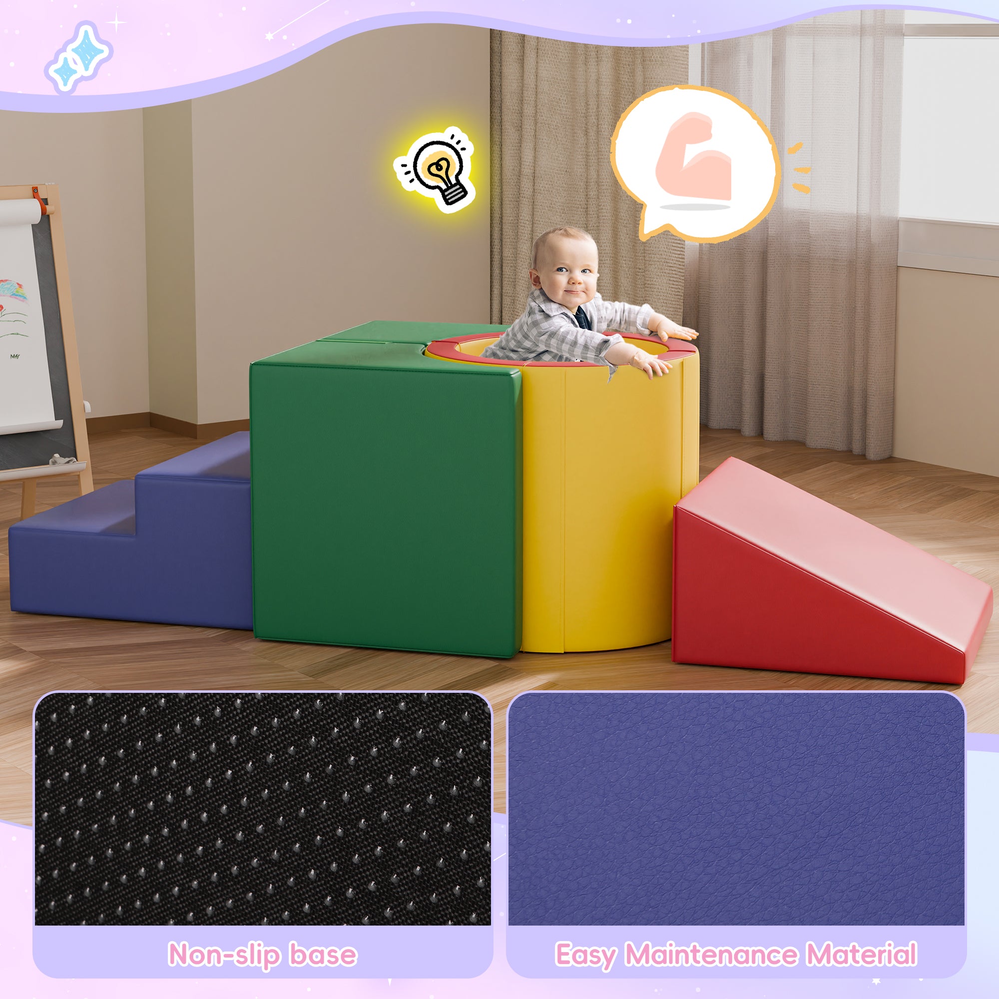 Tunnel/Ramps Foam Climber, Climb & Crawl Foam Activity Play Set for Toddlers and Kids, Safe Indoor Crawling Gym Equipment for,Infant,Baby Waterproof Easy to Clean