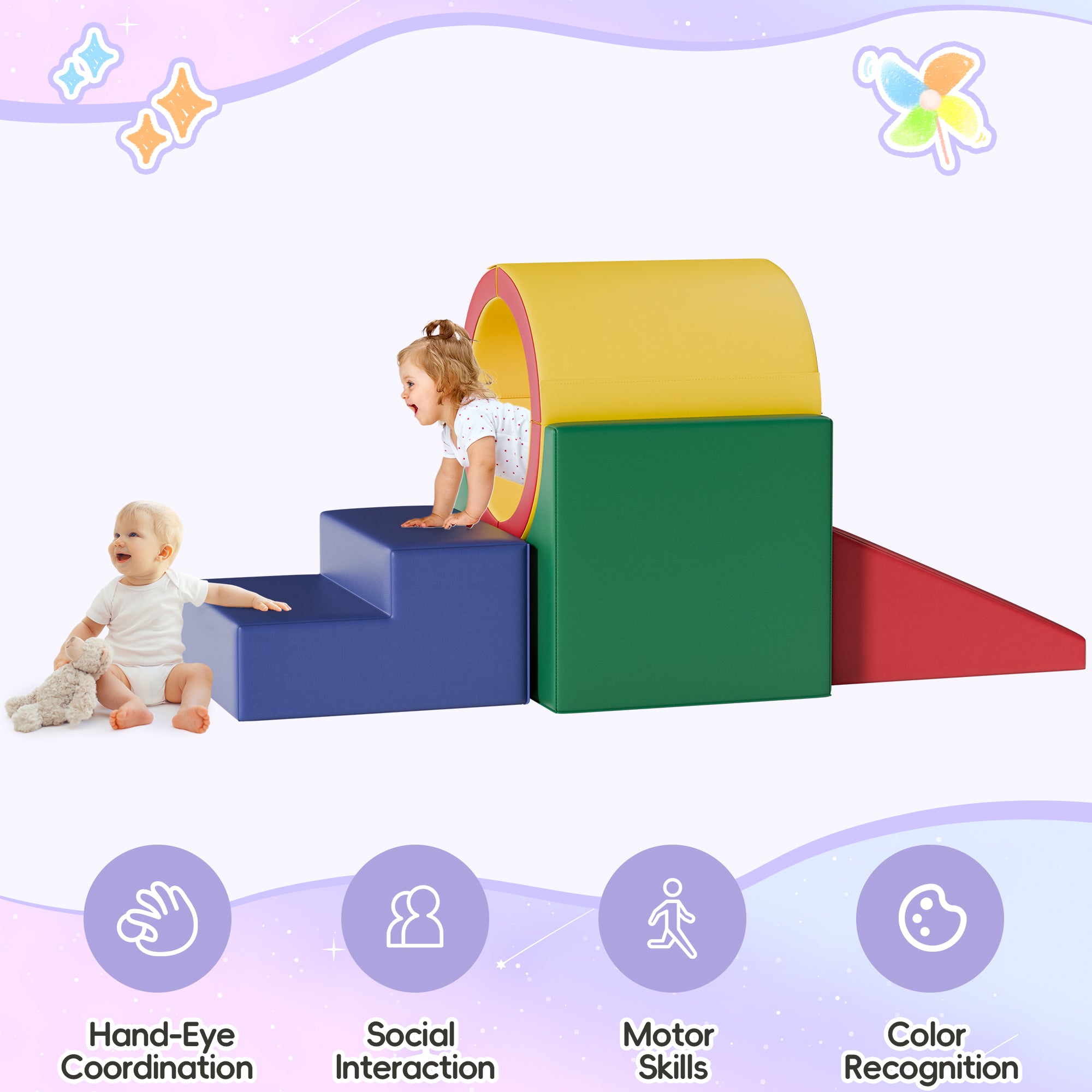 Tunnel/Ramps Foam Climber, Climb & Crawl Foam Activity Play Set for Toddlers and Kids, Safe Indoor Crawling Gym Equipment for,Infant,Baby Waterproof Easy to Clean